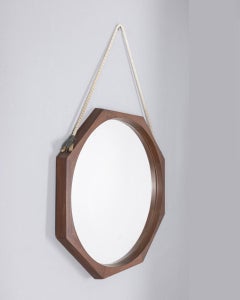 Vintage 70's wood and rope wall mirror Italian design