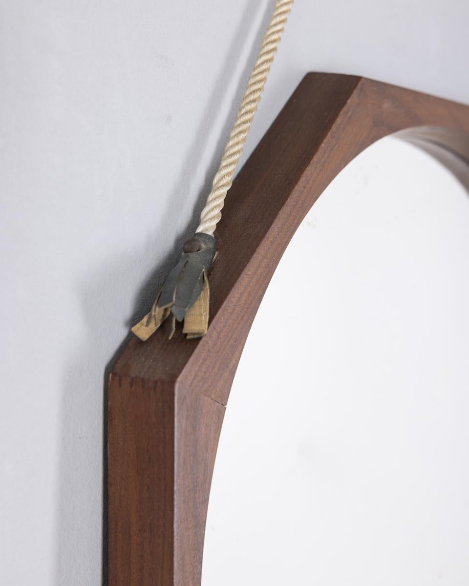 Espejo de pared vintage años 70 de madera y cuerda diseño italiano Moderno de mediados de siglo en venta
