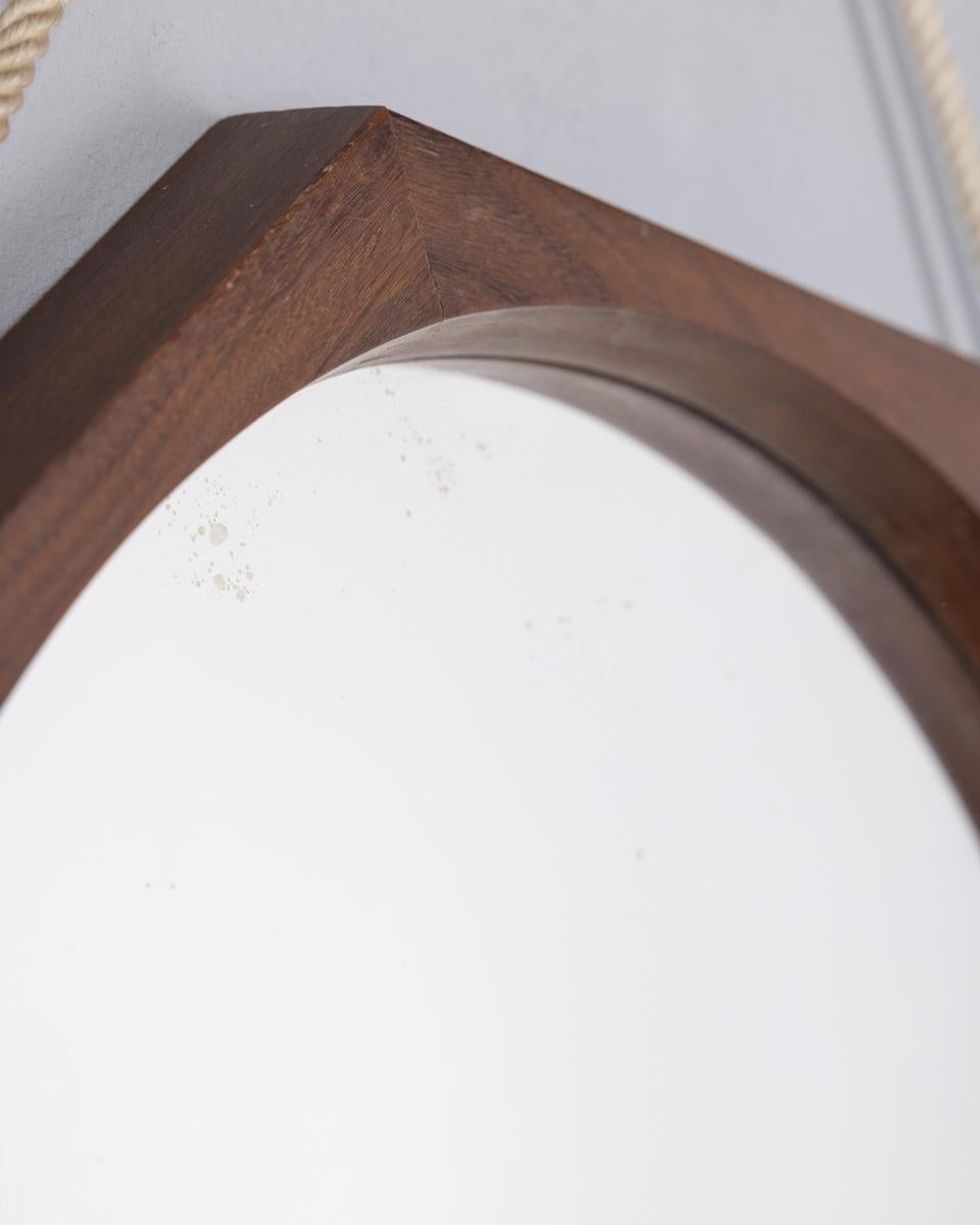 Espejo de pared vintage años 70 de madera y cuerda diseño italiano Vidrio en venta