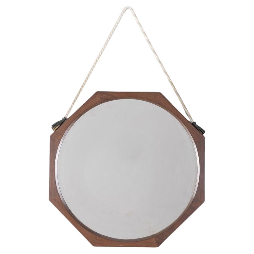 Espejo de pared vintage años 70 de madera y cuerda diseño italiano