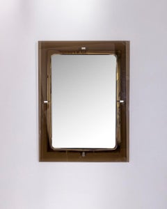 Miroir mural vintage 70s en verre fumé design italien