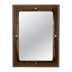 Miroir mural vintage 70s en verre fumé design italien