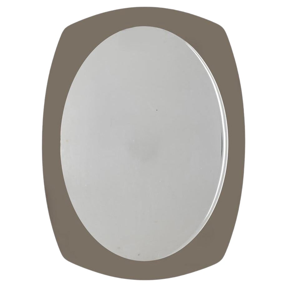Miroir mural vintage 70s verre fumé gris Veca design en vente