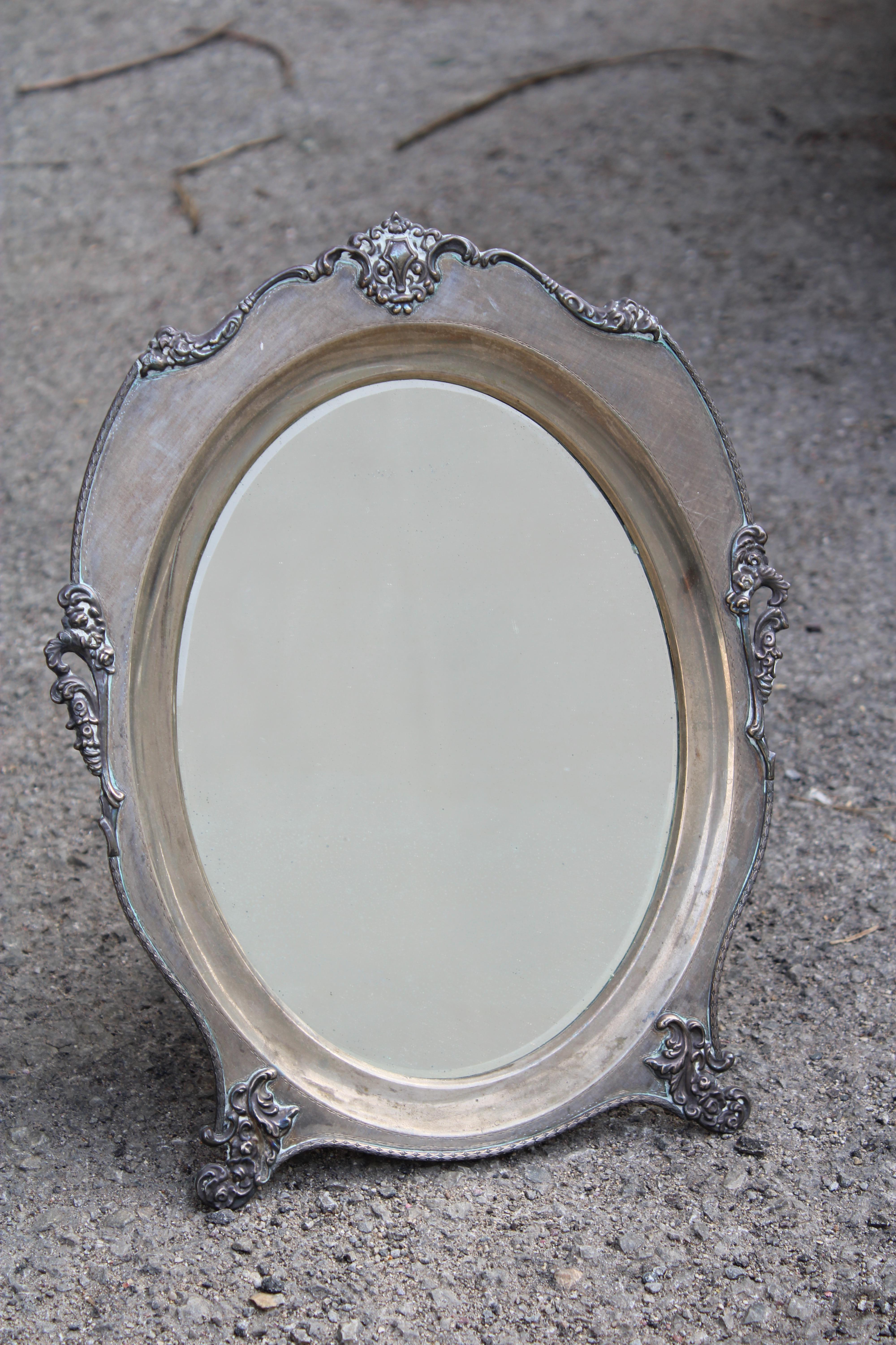 Argento Specchio da Tavolo in argento 800 Italiano Mid-century in vendita
