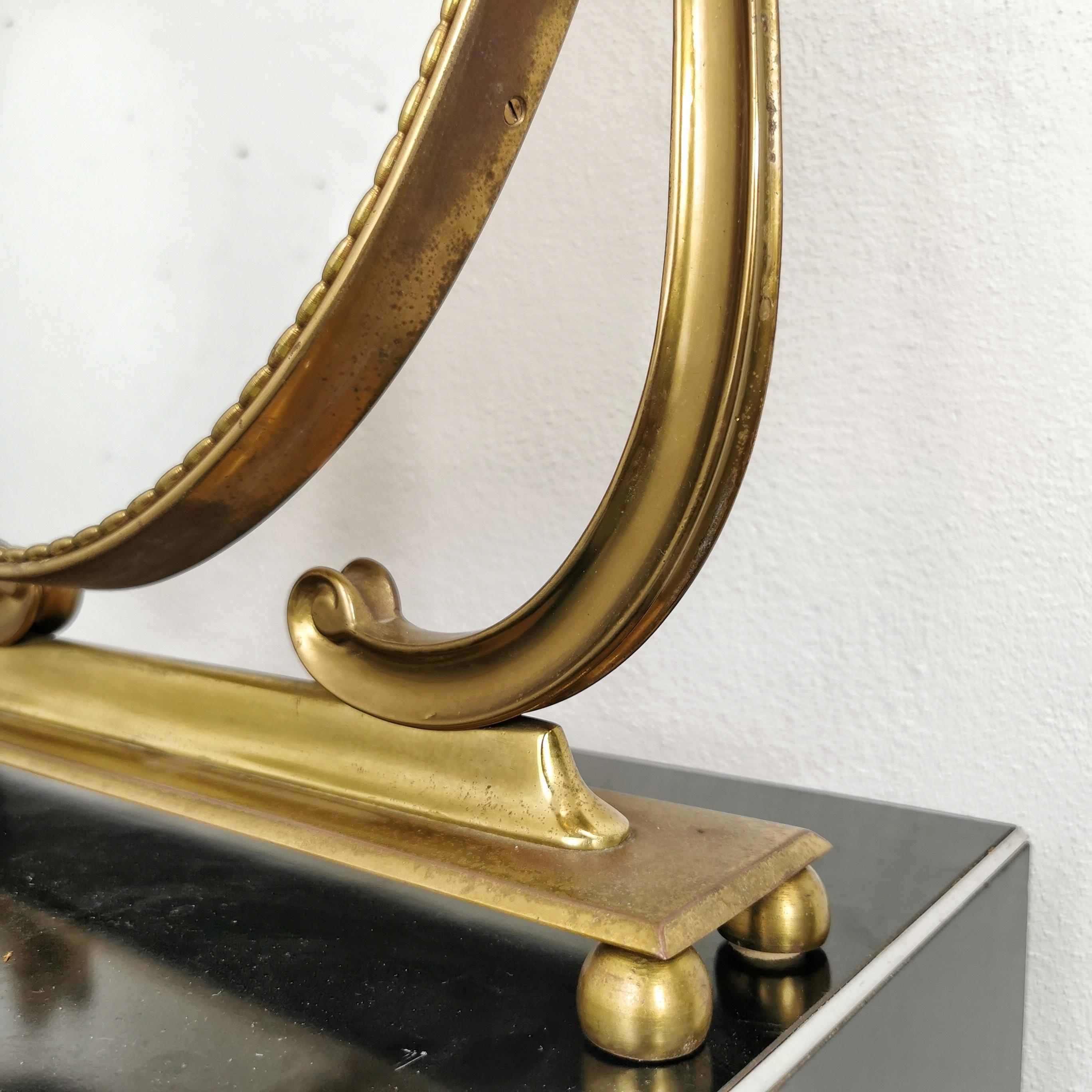 Mid-Century Modern 40s /50s Brass Table Mirror For Sale