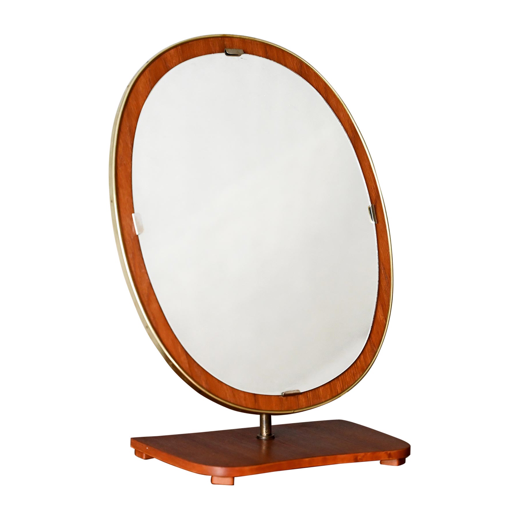 Scandinavian vintage teak and brass table mirror