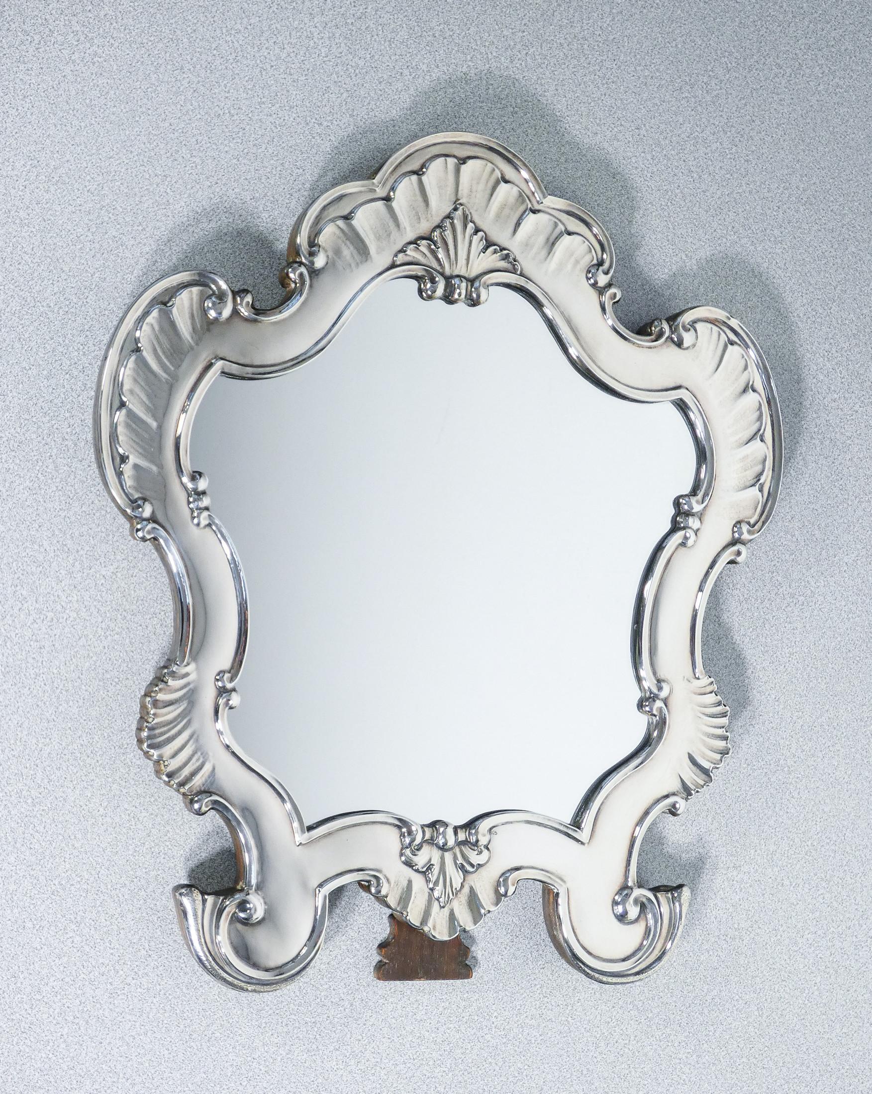 Argent sterling Miroir de table de style Louis XV, décor en feuille d'argent 925. 10 ans en vente