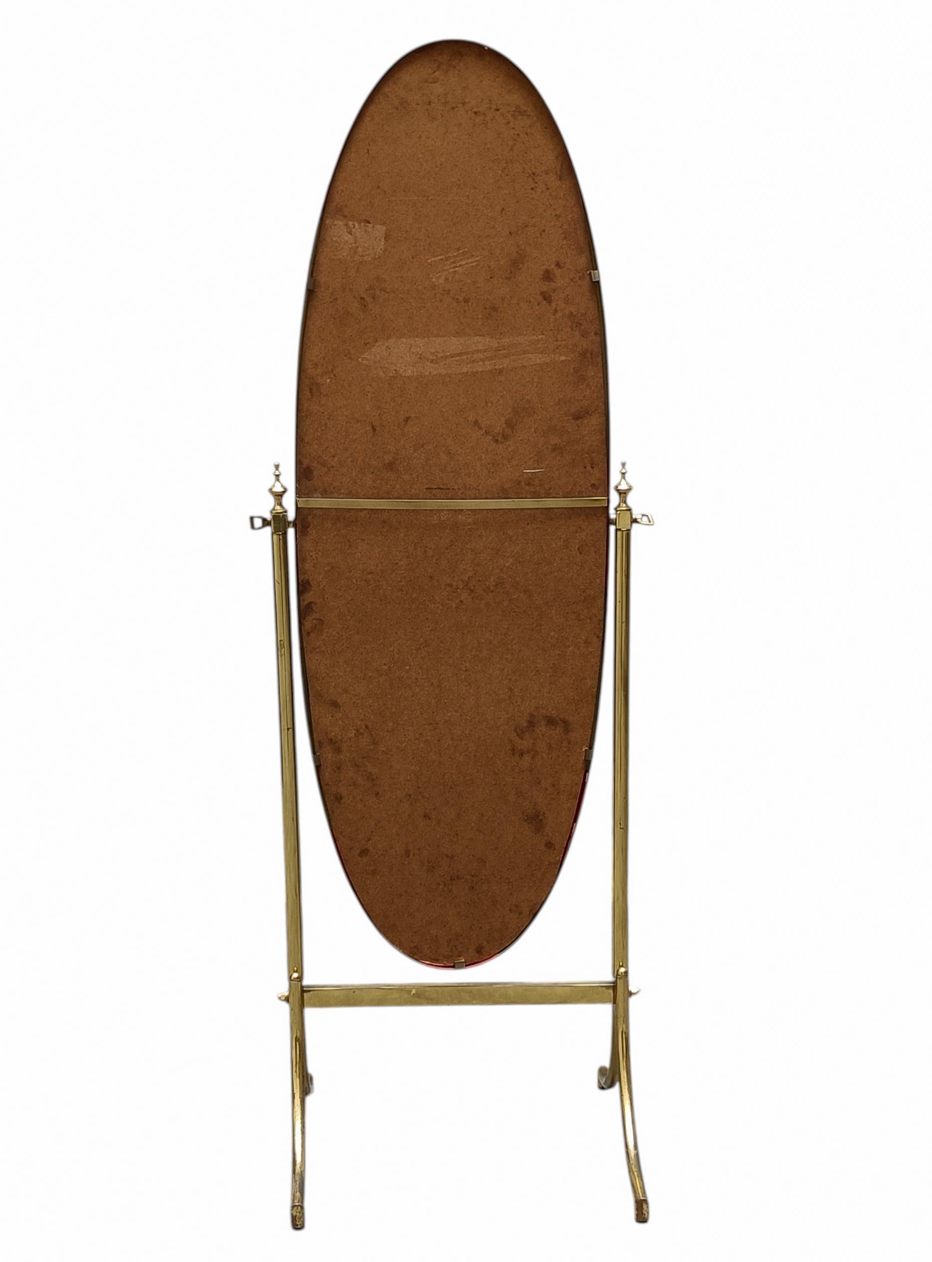 Mid-20th Century Oval Brass Floor Mirror, Italy 1960s For Sale