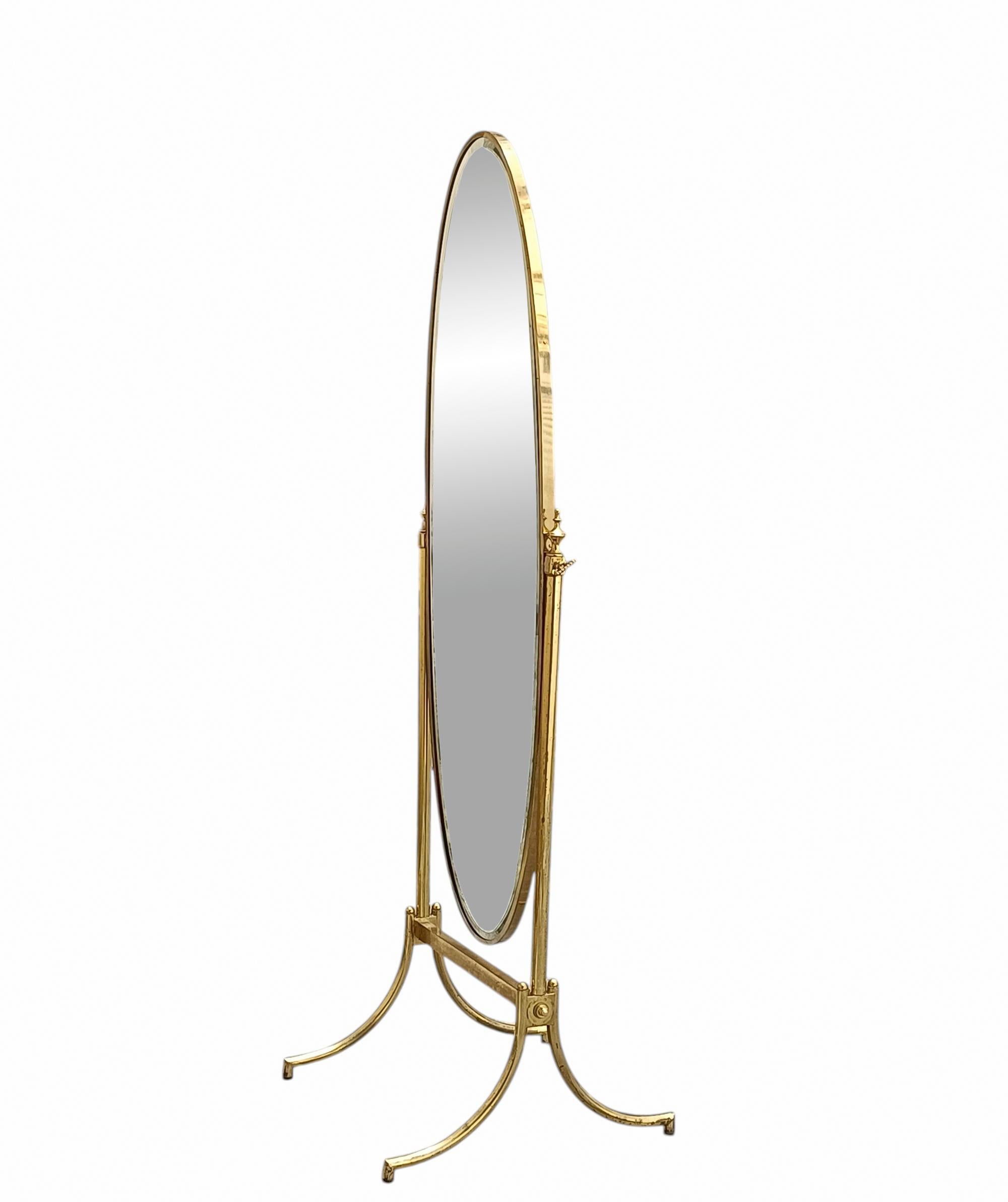 Oval Brass Floor Mirror, Italy 1960s For Sale 3