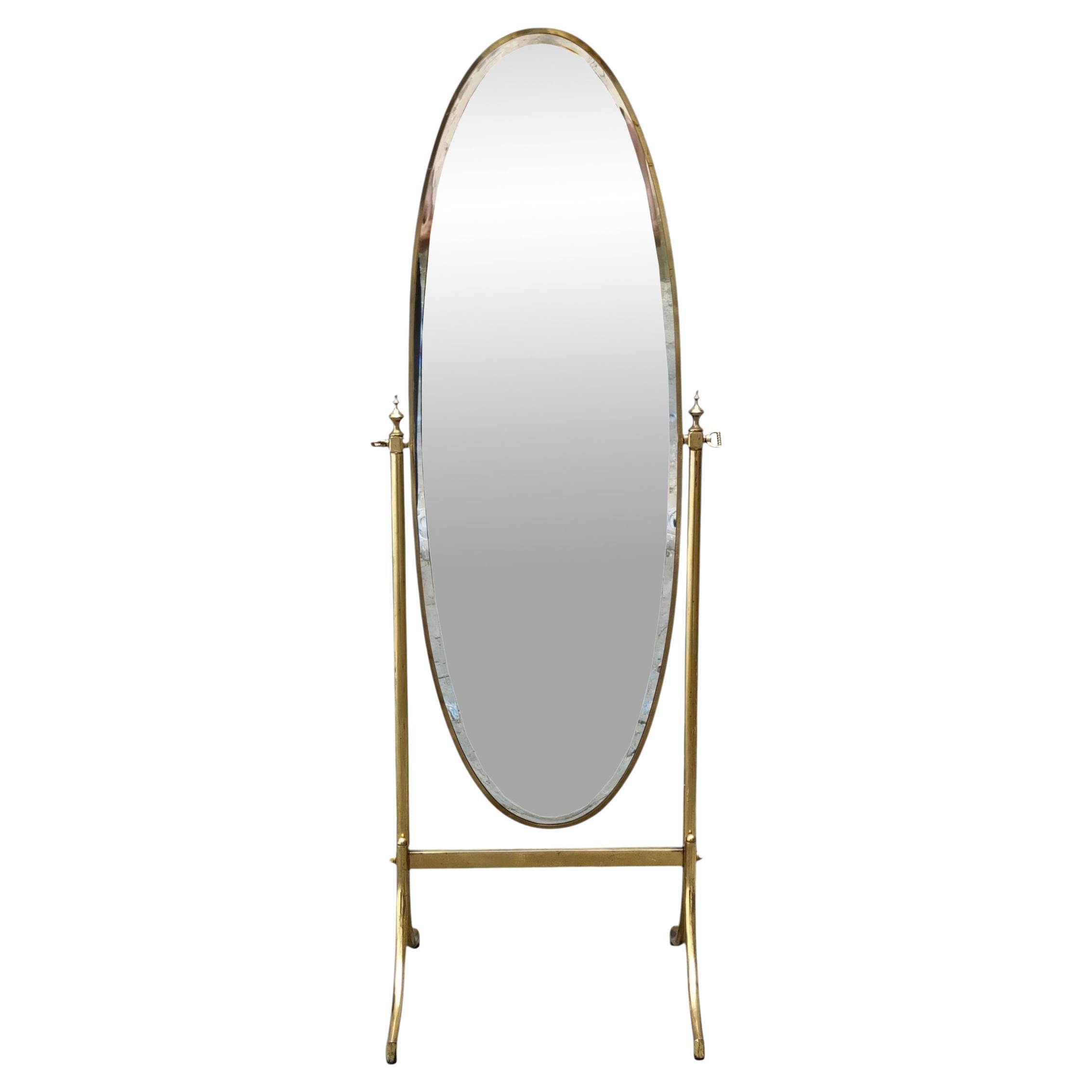 Oval Brass Floor Mirror, Italy 1960s For Sale