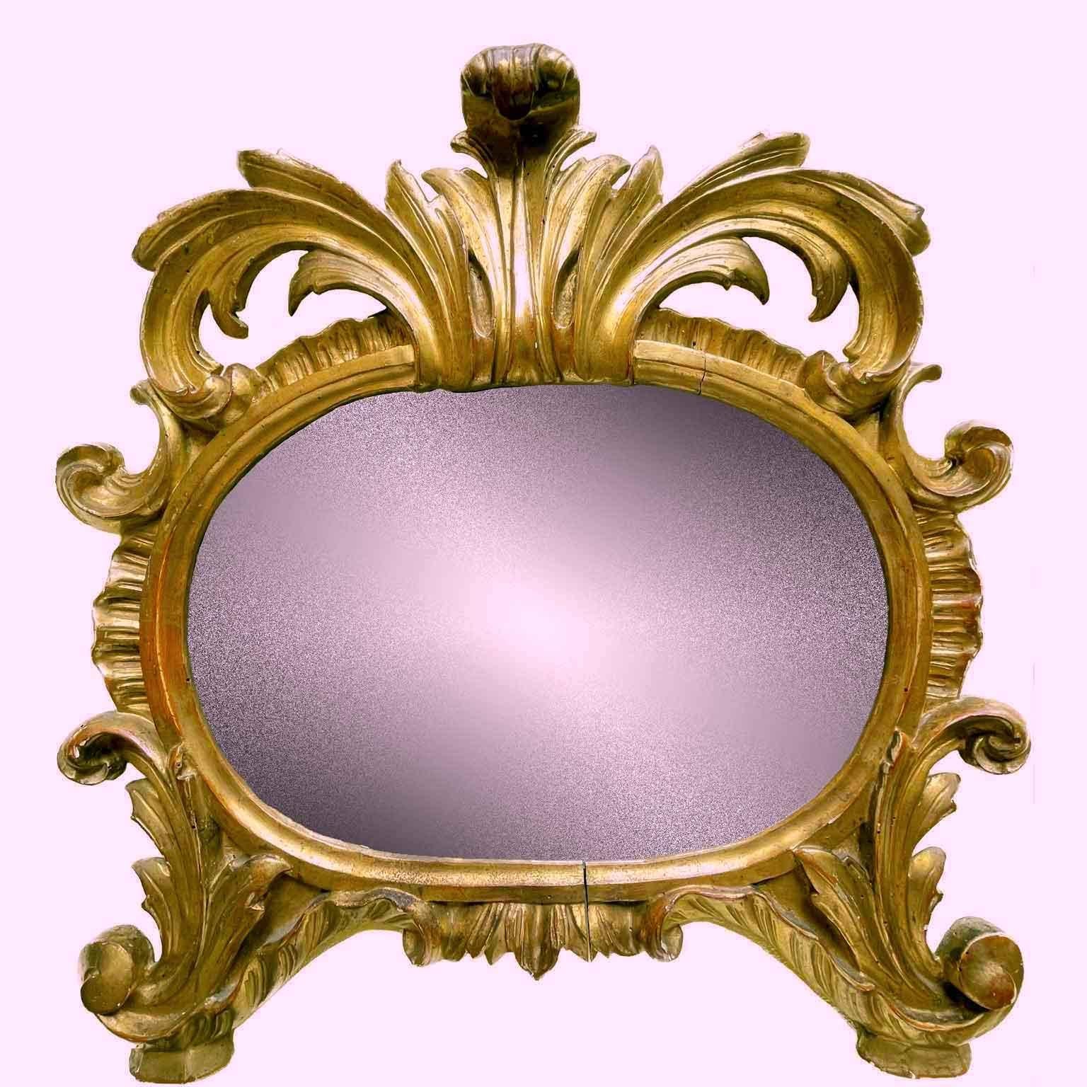 18th Century Specchio Dorato Italiano 1750 circa Cartagloria Ovale Luigi XV Intaglio Fogliato For Sale