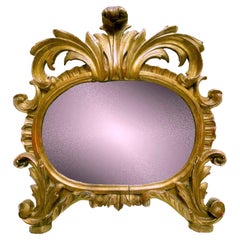 Specchio Dorato Italiano 1750 circa Cartagloria Ovale Luigi XV Intaglio Fogliato