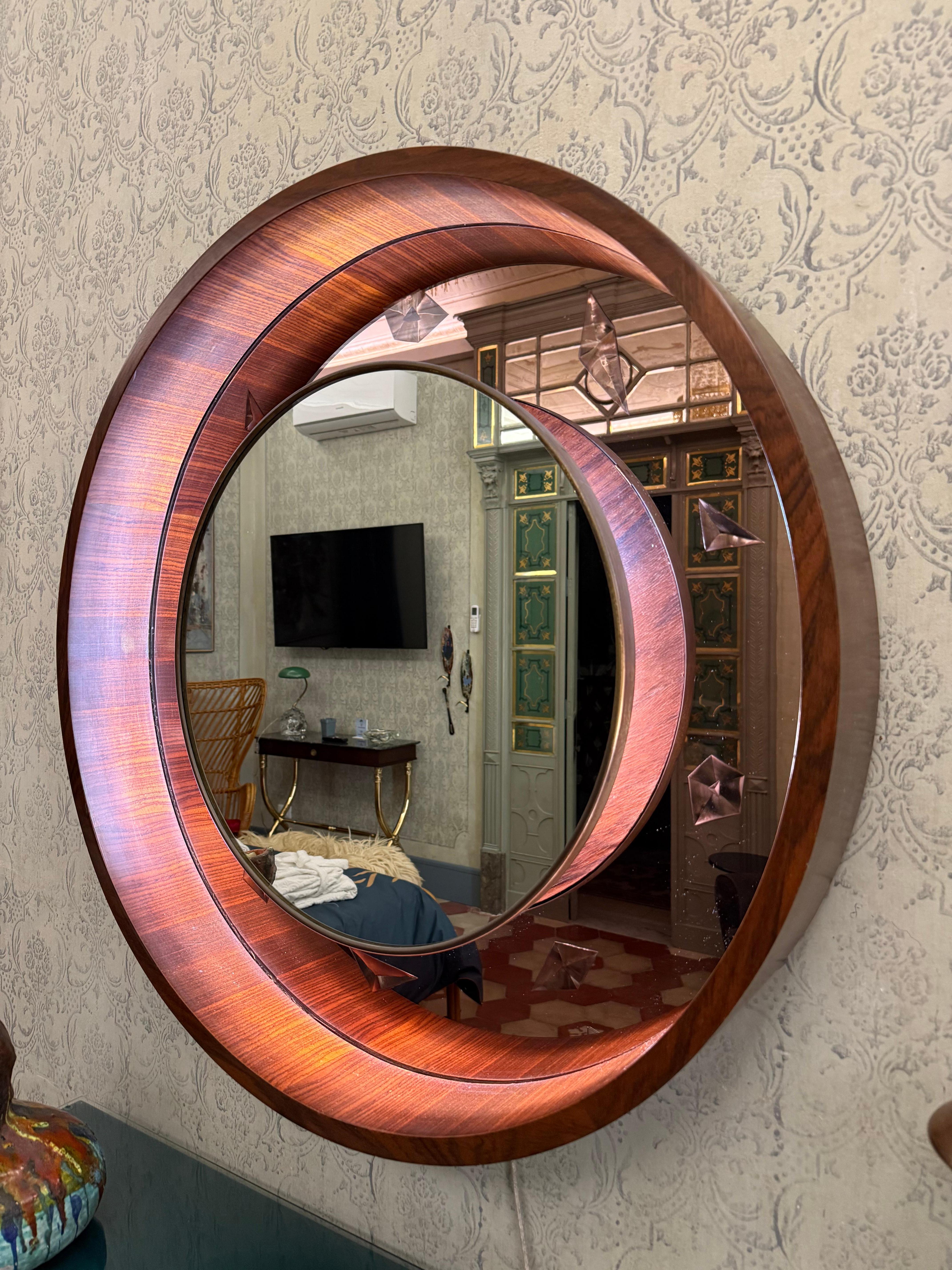 Espejo de madera Fontana Arte Guglielmo Ulrich con decoración geométrica Moderno de mediados de siglo en venta