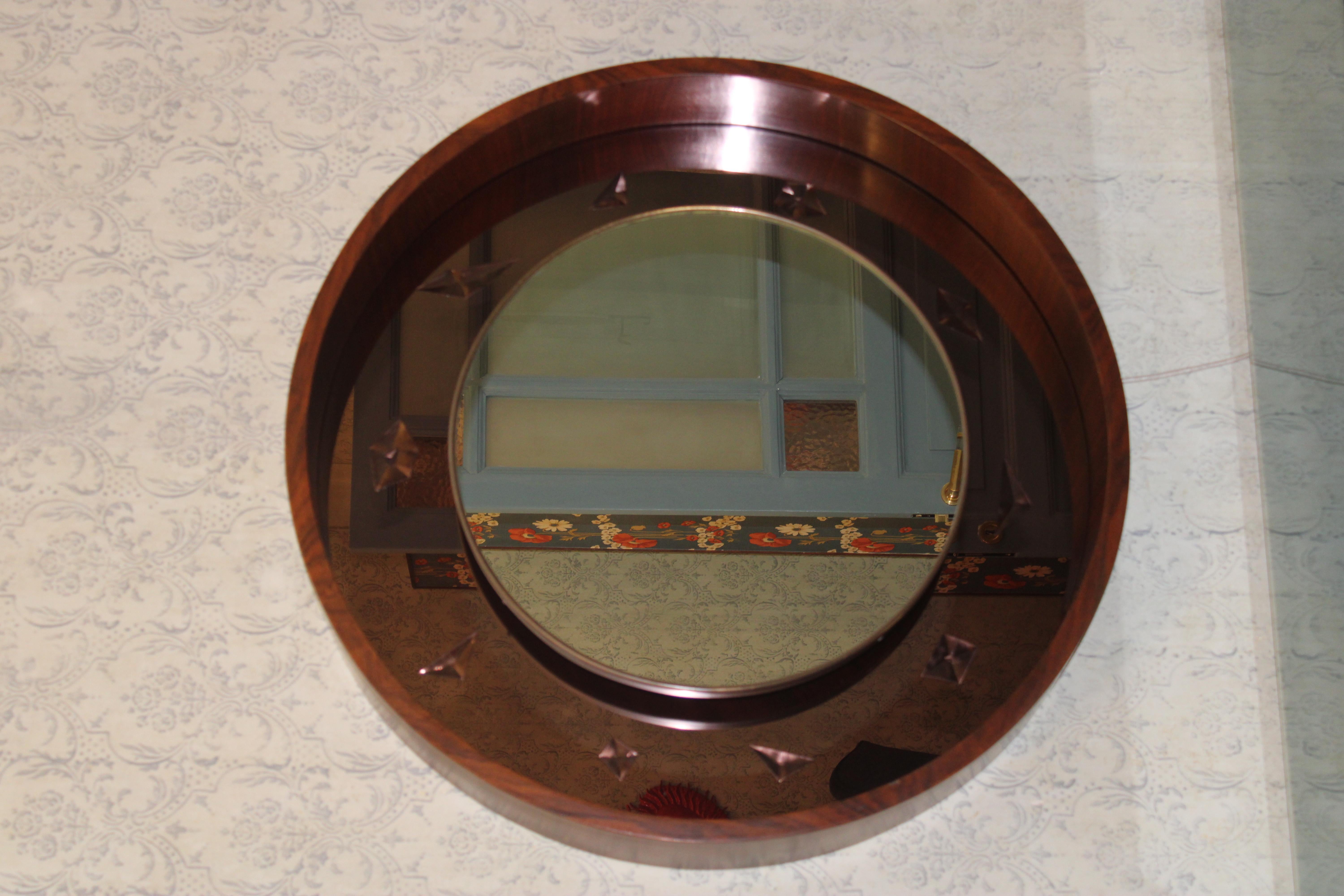 Espejo de madera Fontana Arte Guglielmo Ulrich con decoración geométrica Italian en venta