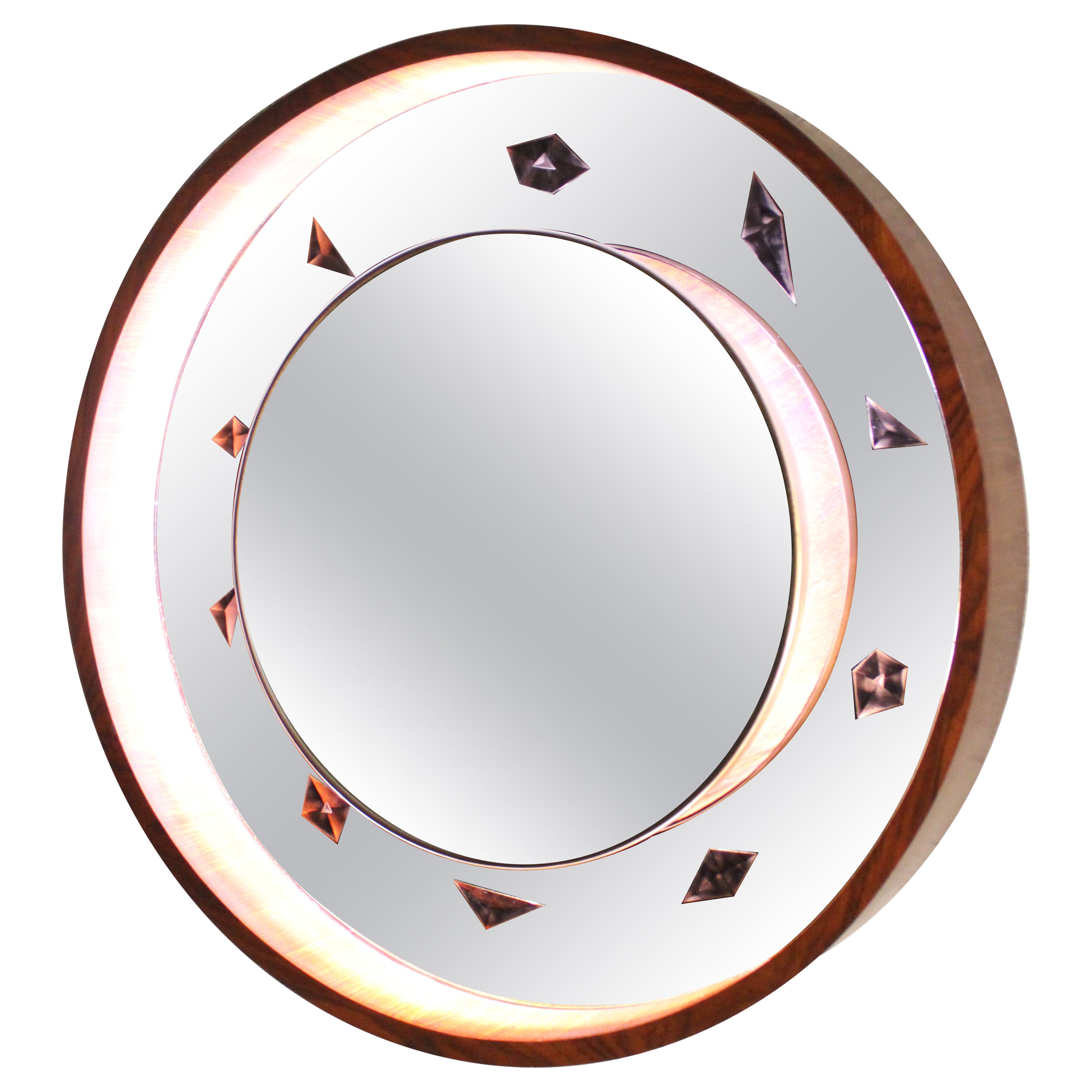 Fountain Art Mirror in Wood and Mirror with Geometric Decorations Guglielmo Ulrich