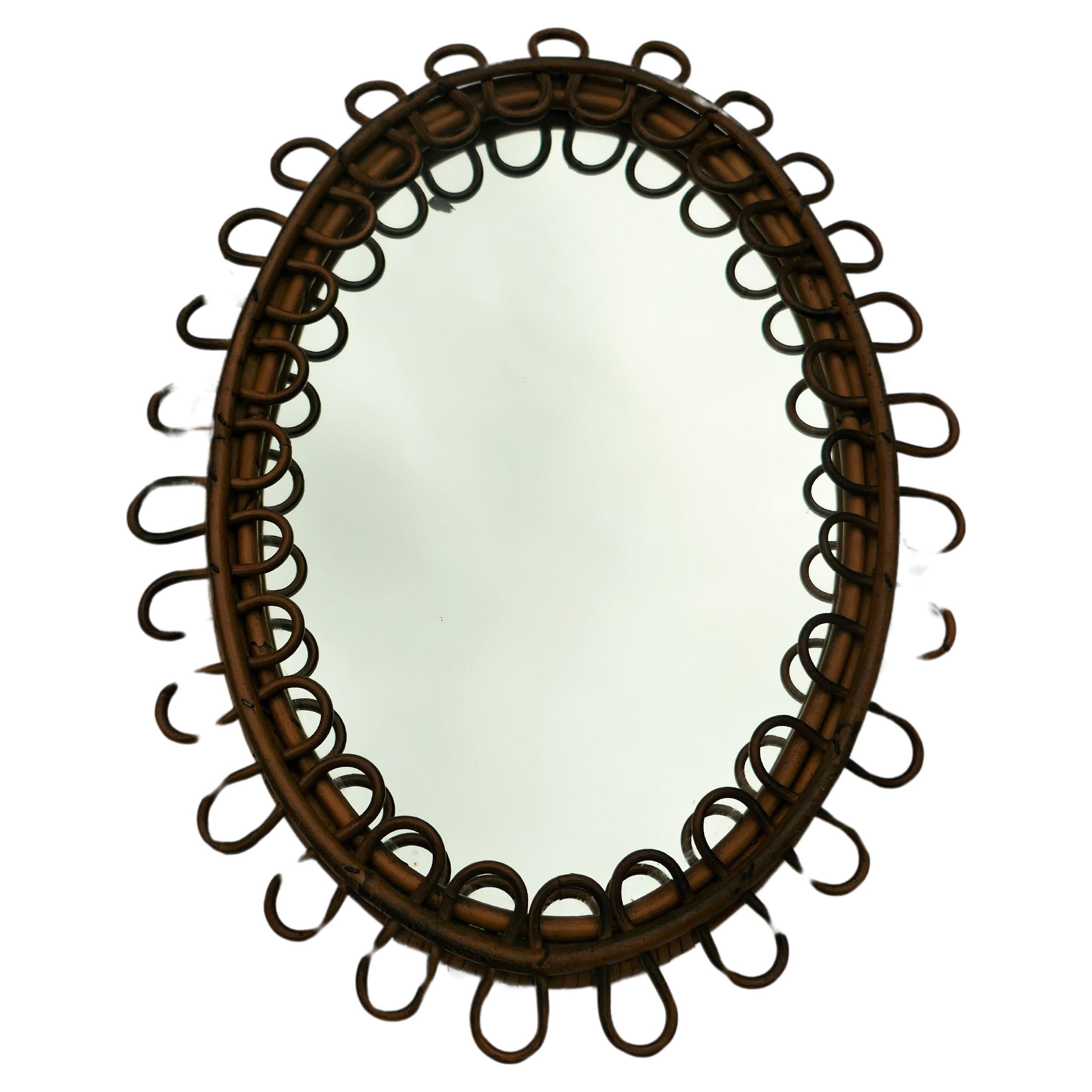French or Italian rattan wicker mirror For Sale 4