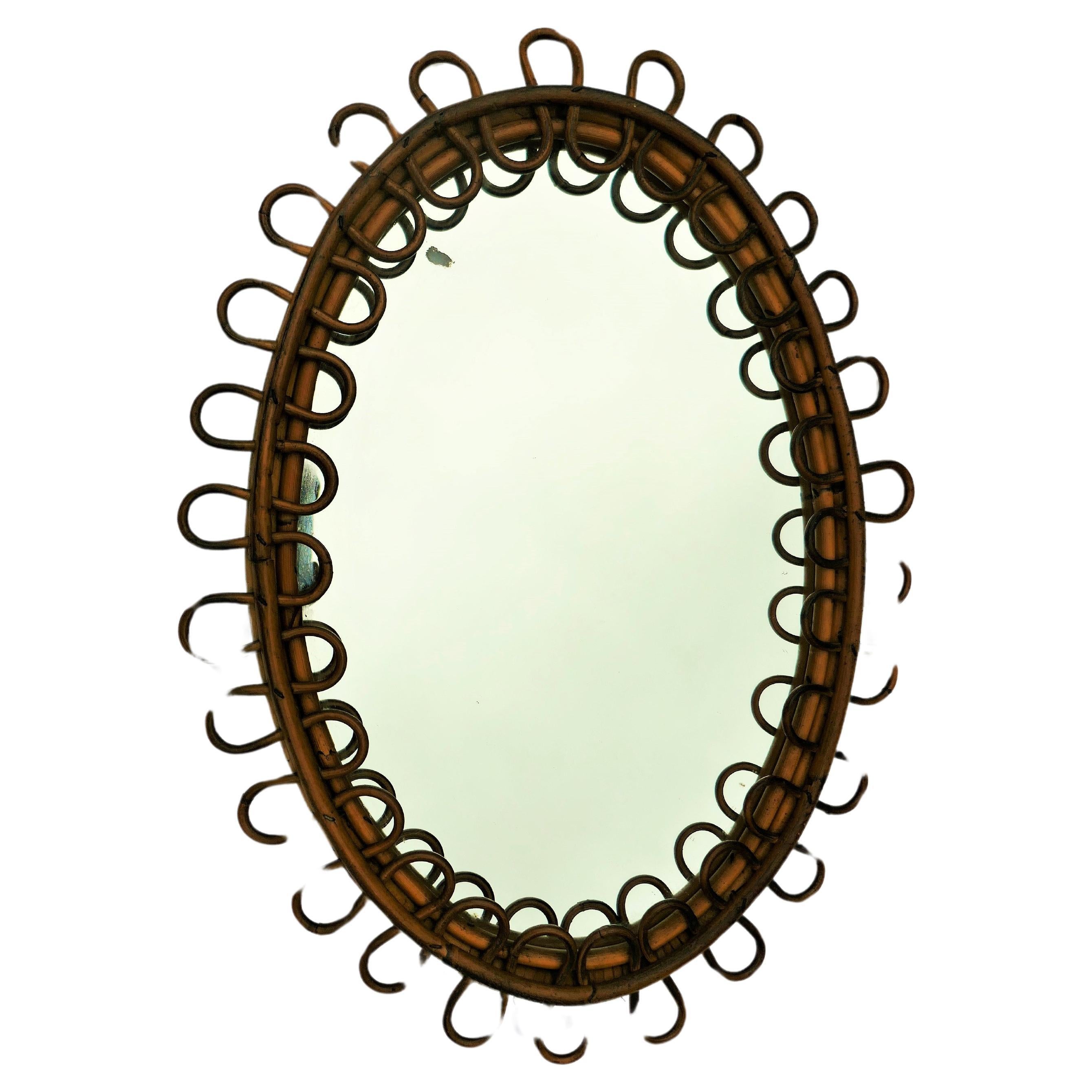 Bamboo French or Italian rattan wicker mirror For Sale