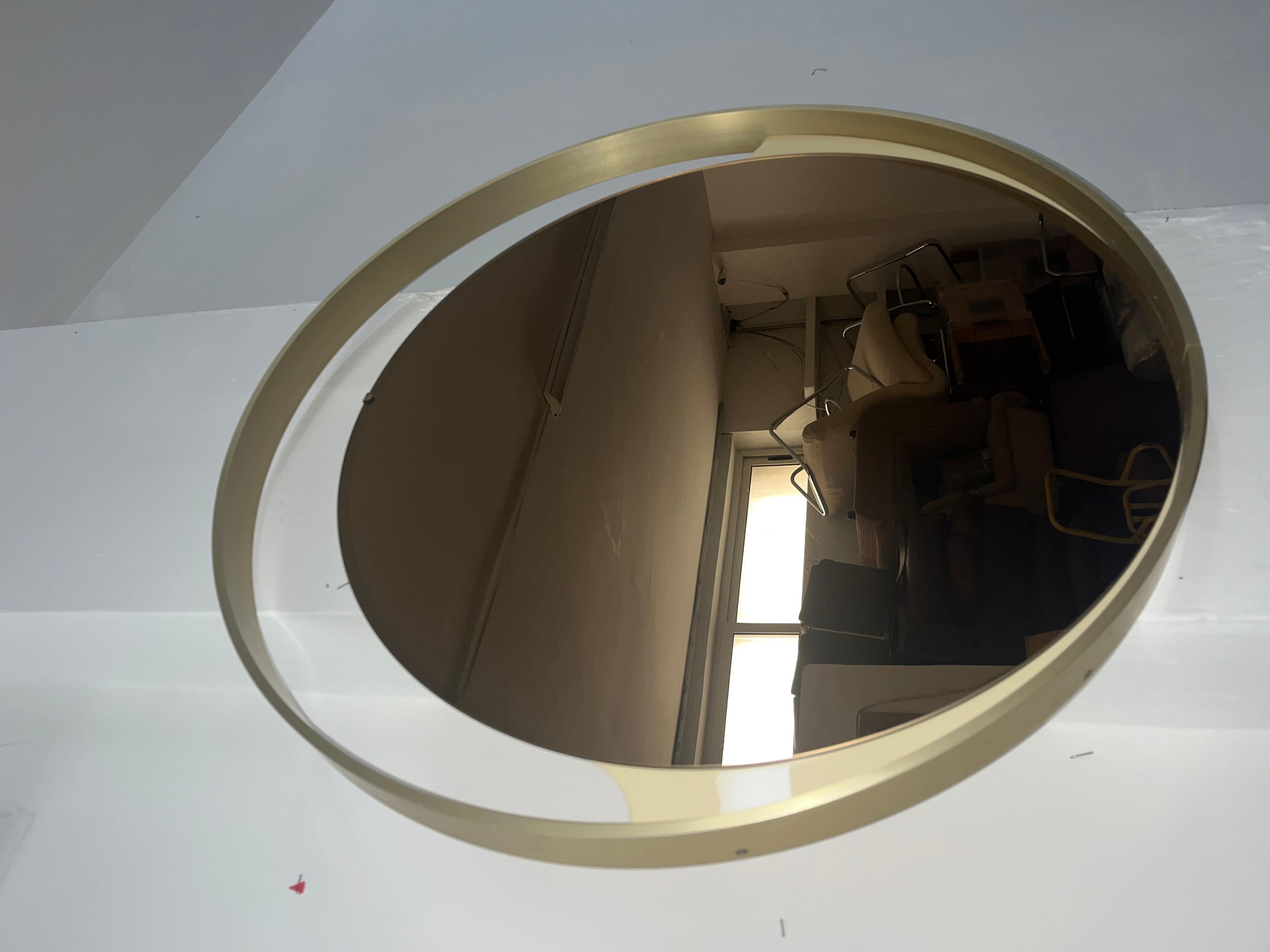 Vintage 1970s brass mirror circumference 80 cm depth 5 cm