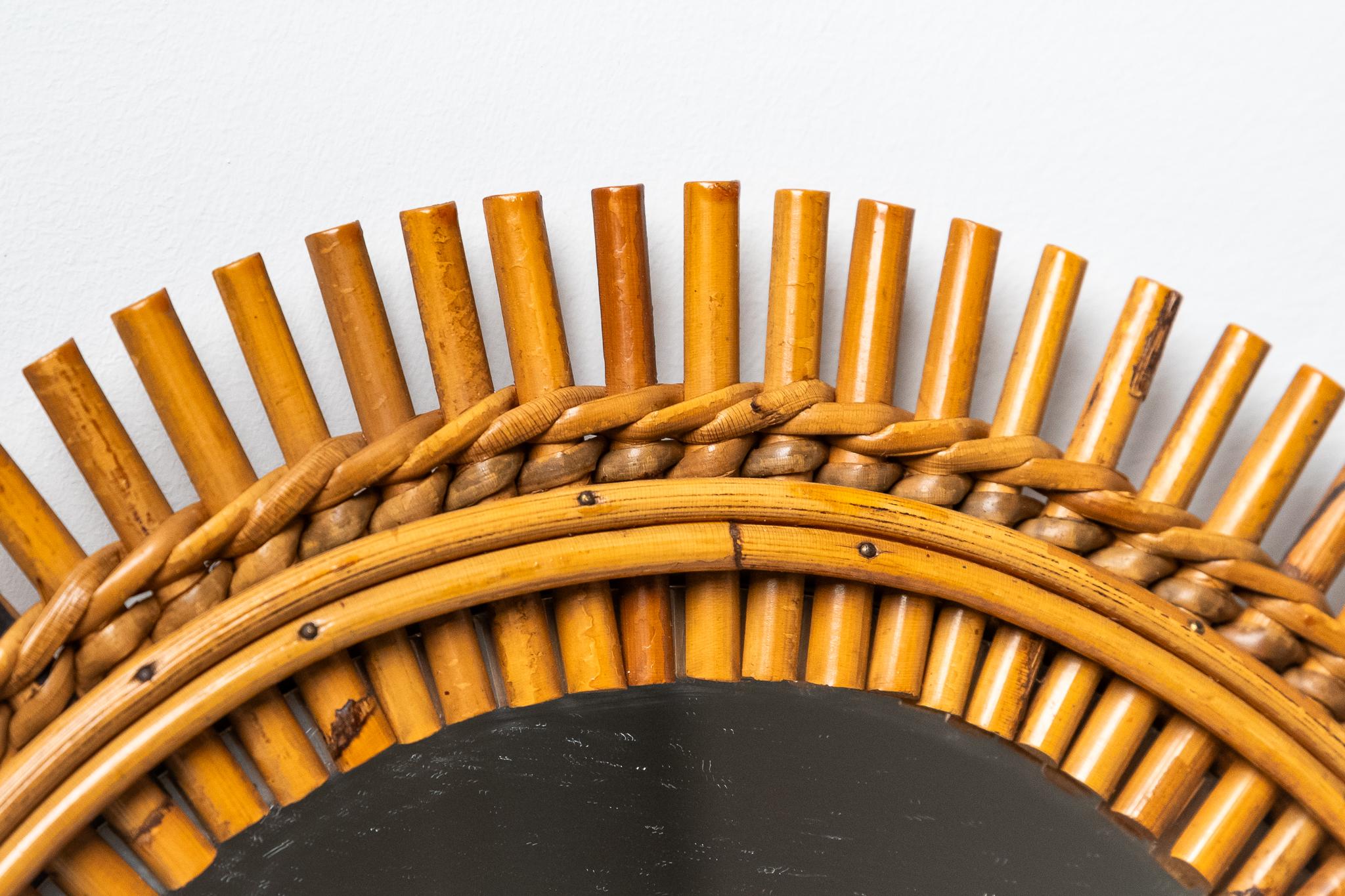 Mid-Century moderno Specchio in rattan e bambù, Anni' 50 in vendita