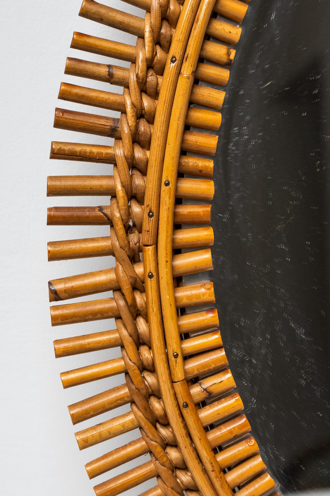 Italian Specchio in rattan e bambù, Anni' 50 in vendita