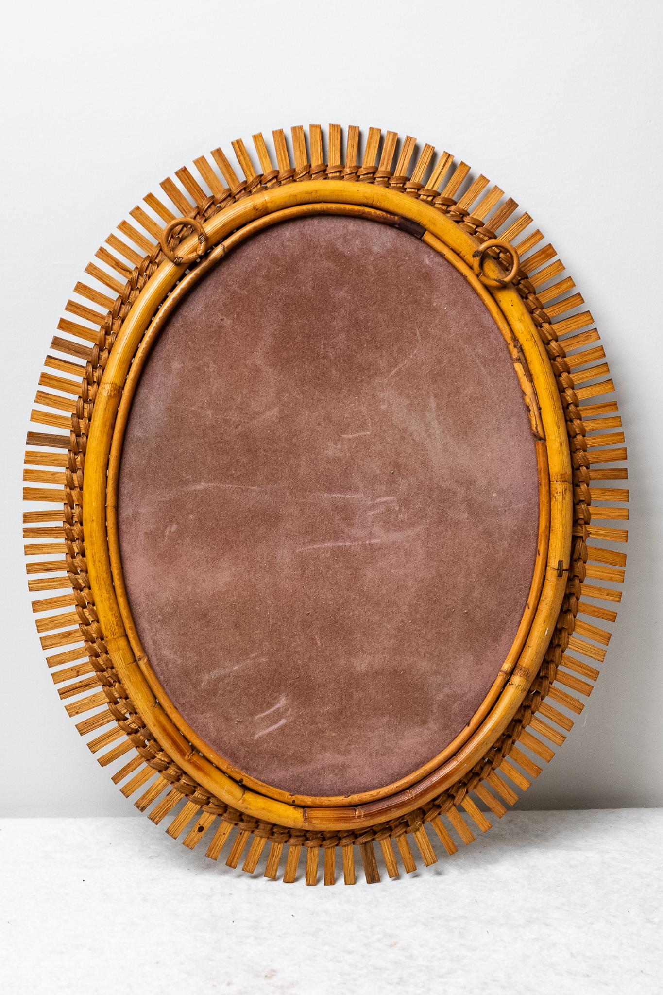 Specchio in rattan e bambù, Anni' 50 In condizioni buone in vendita a Bastia Umbra, IT