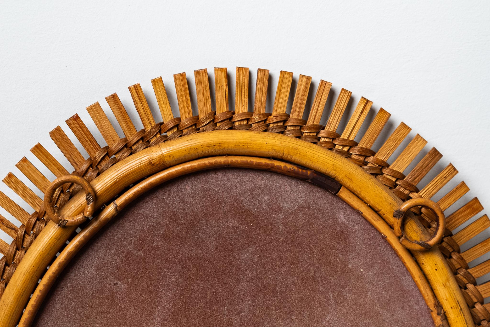 Mid-20th Century Specchio in rattan e bambù, Anni' 50 in vendita