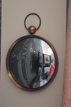 Italian 1950 Style Fornasetti Brass and Green Concave Mirror