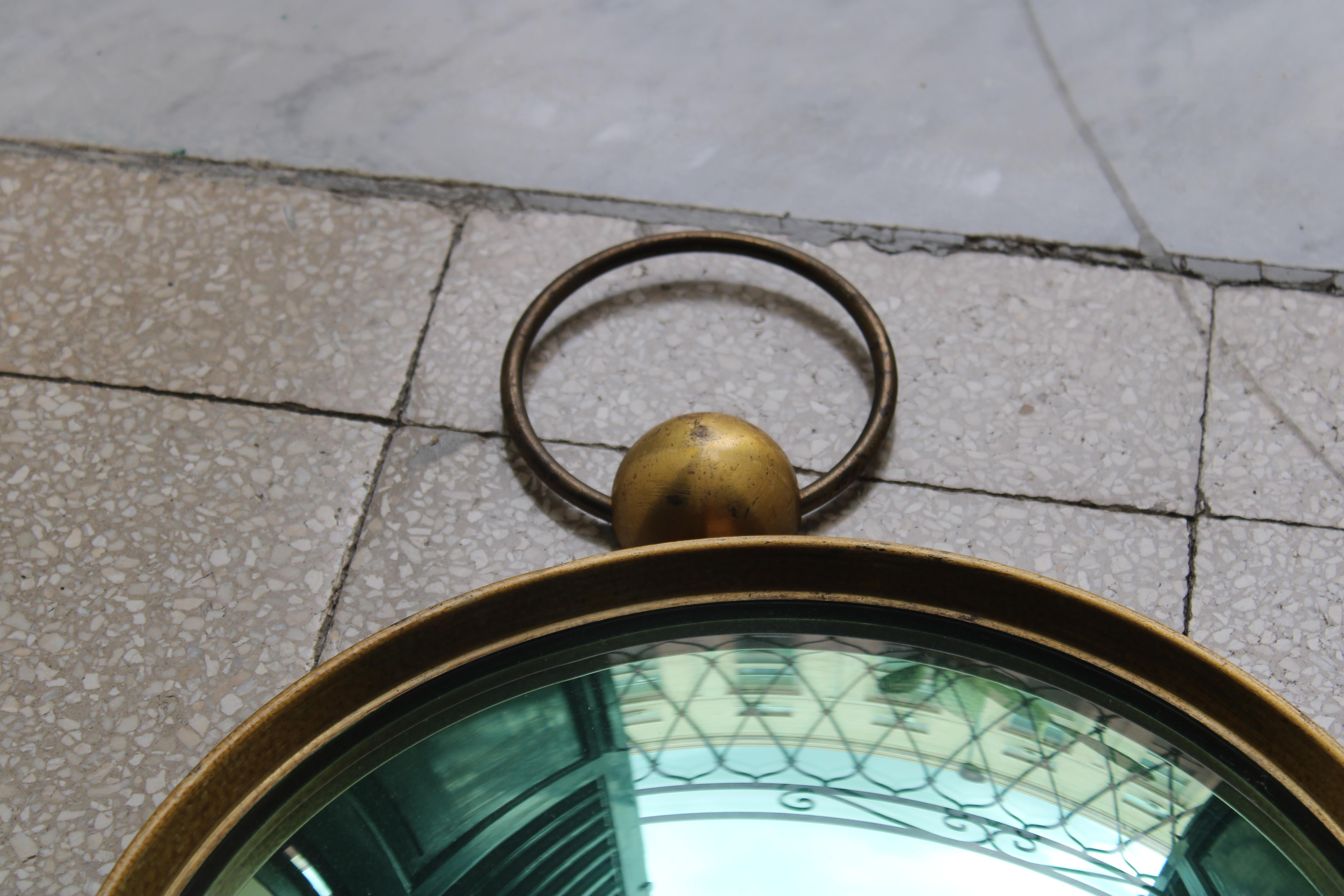 Italian 1950 Style Fornasetti Brass and Green Concave Mirror For Sale 3