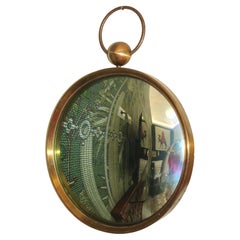 Italian 1950 Style Fornasetti Brass and Green Concave Mirror