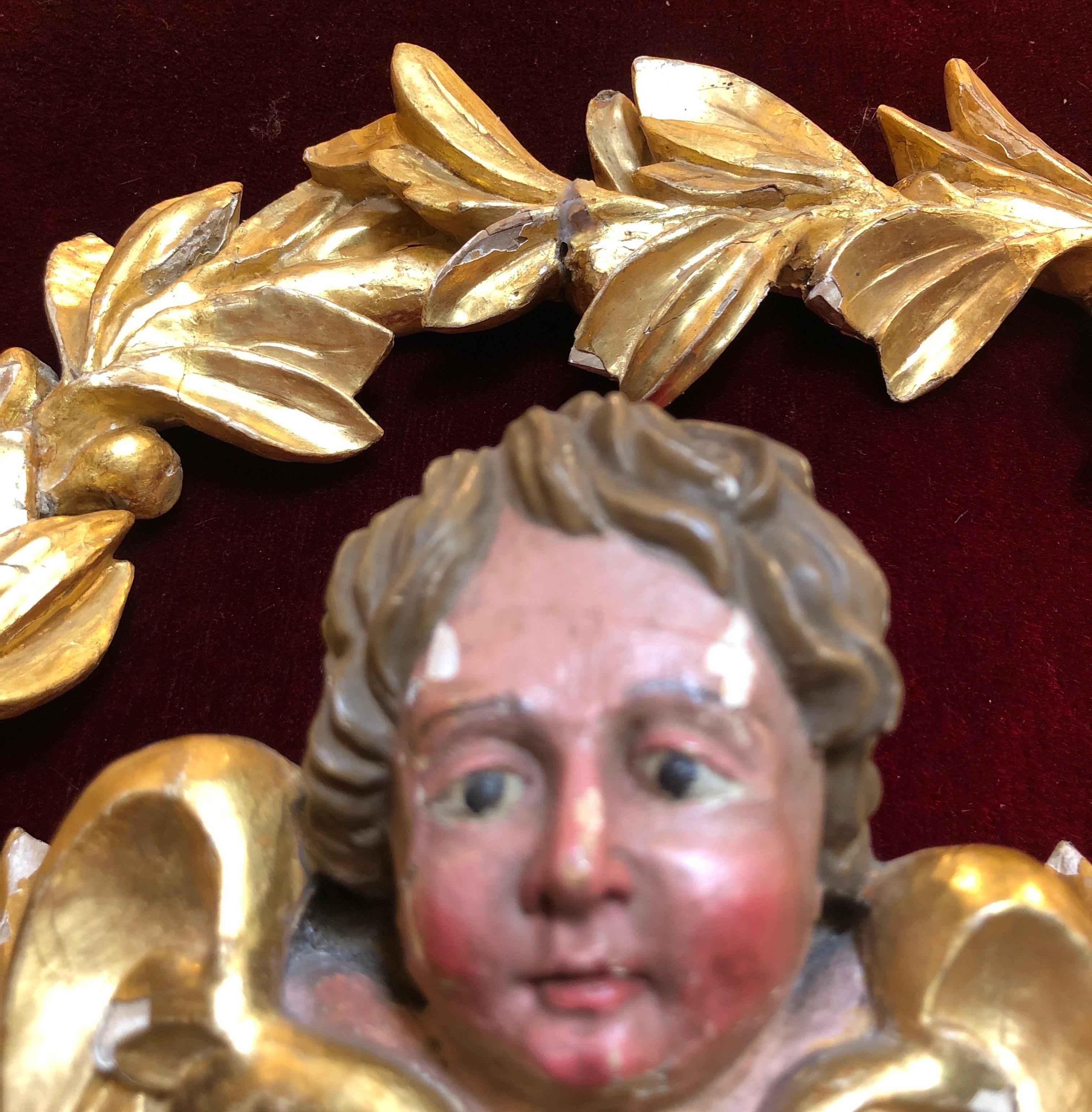 Italian Gilt Wood Carved Mirror with Laurel Garland and Putto 1800s For Sale 5