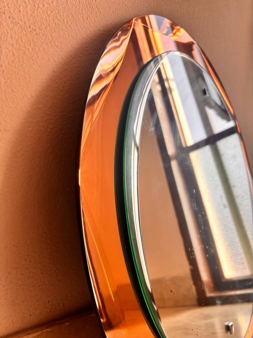 Mid-20th Century Specchio Mid-Century Cristal Art cornice diamantata rosé specchiata anni 60. in vendita