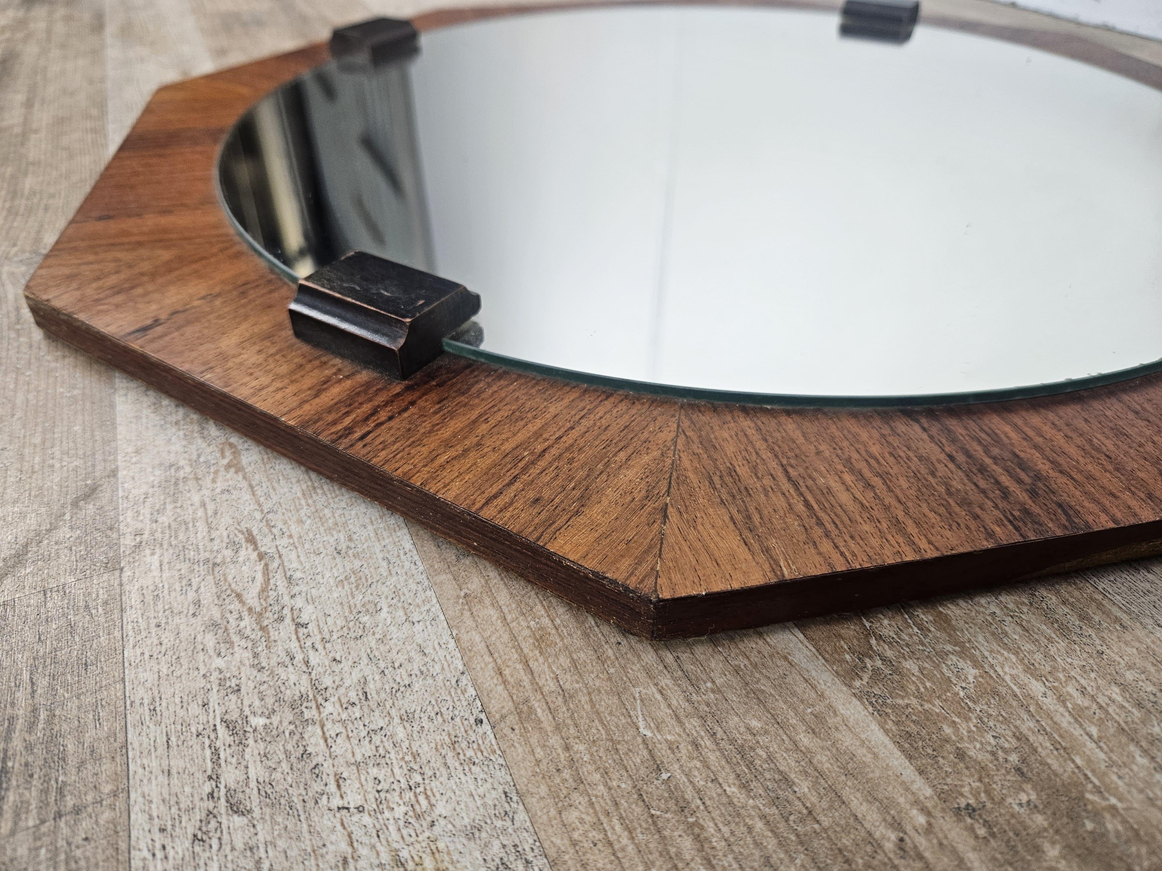 Miroir octogonal en teck des années 1970 en vente 6