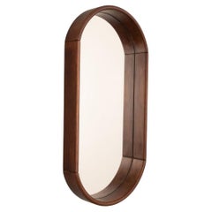 Specchio ovale da parete vintage anni 70 in legno design Italiano