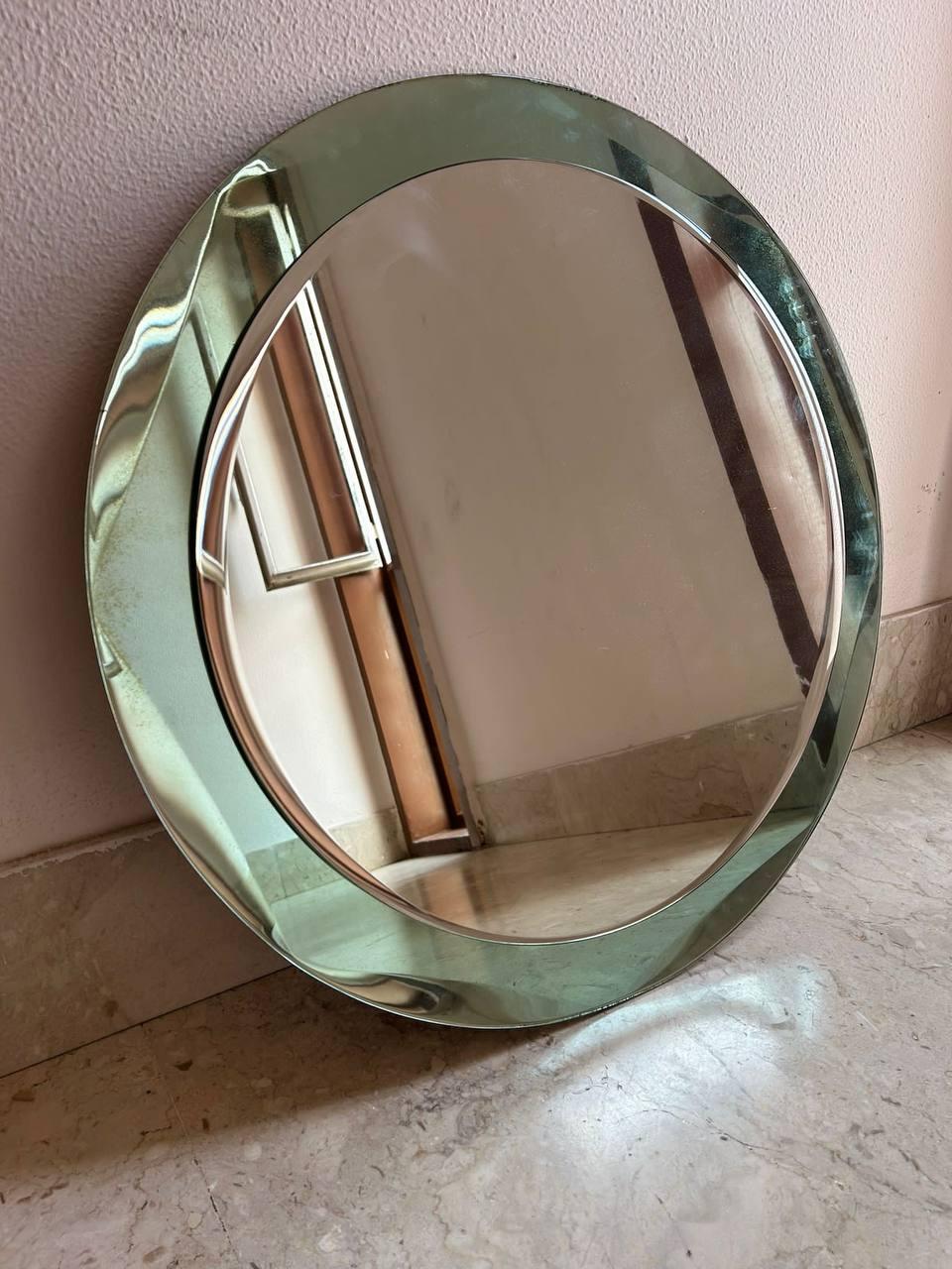 Mid-Century Modern Miroir ovale Cristal Arte du milieu du siècle avec cadre sarcelle, années 1960 en vente
