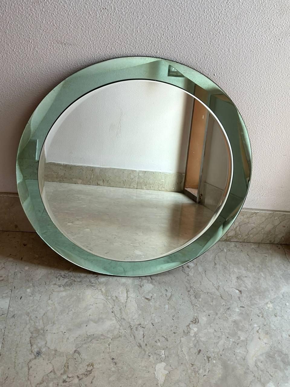 Italian Miroir ovale Cristal Arte du milieu du siècle avec cadre sarcelle, années 1960 en vente