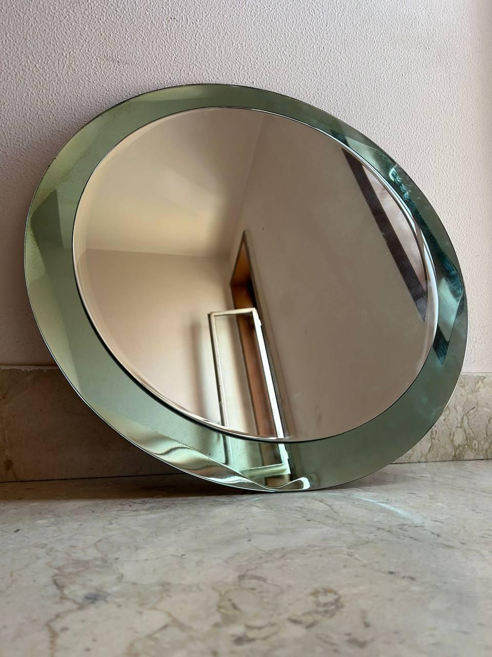 Fait main Miroir ovale Cristal Arte du milieu du siècle avec cadre sarcelle, années 1960 en vente