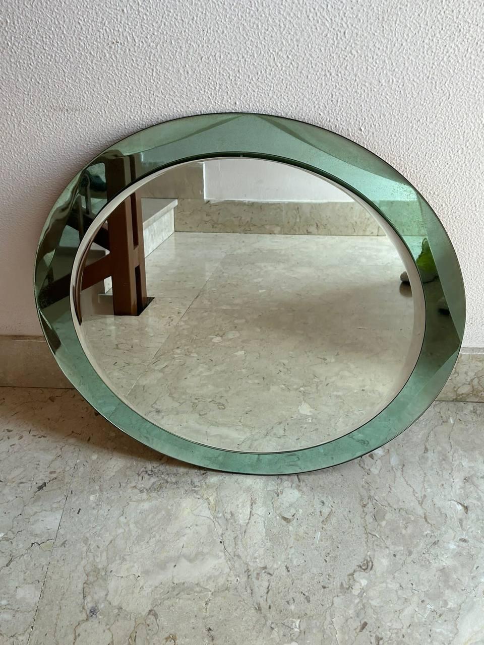 Miroir ovale Cristal Arte du milieu du siècle avec cadre sarcelle, années 1960 Bon état - En vente à Palermo, IT