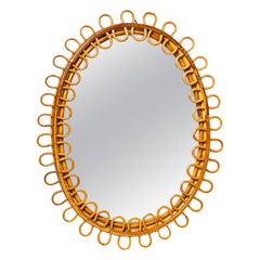 Bamboo and rattan oval mirror, 1950s/60s