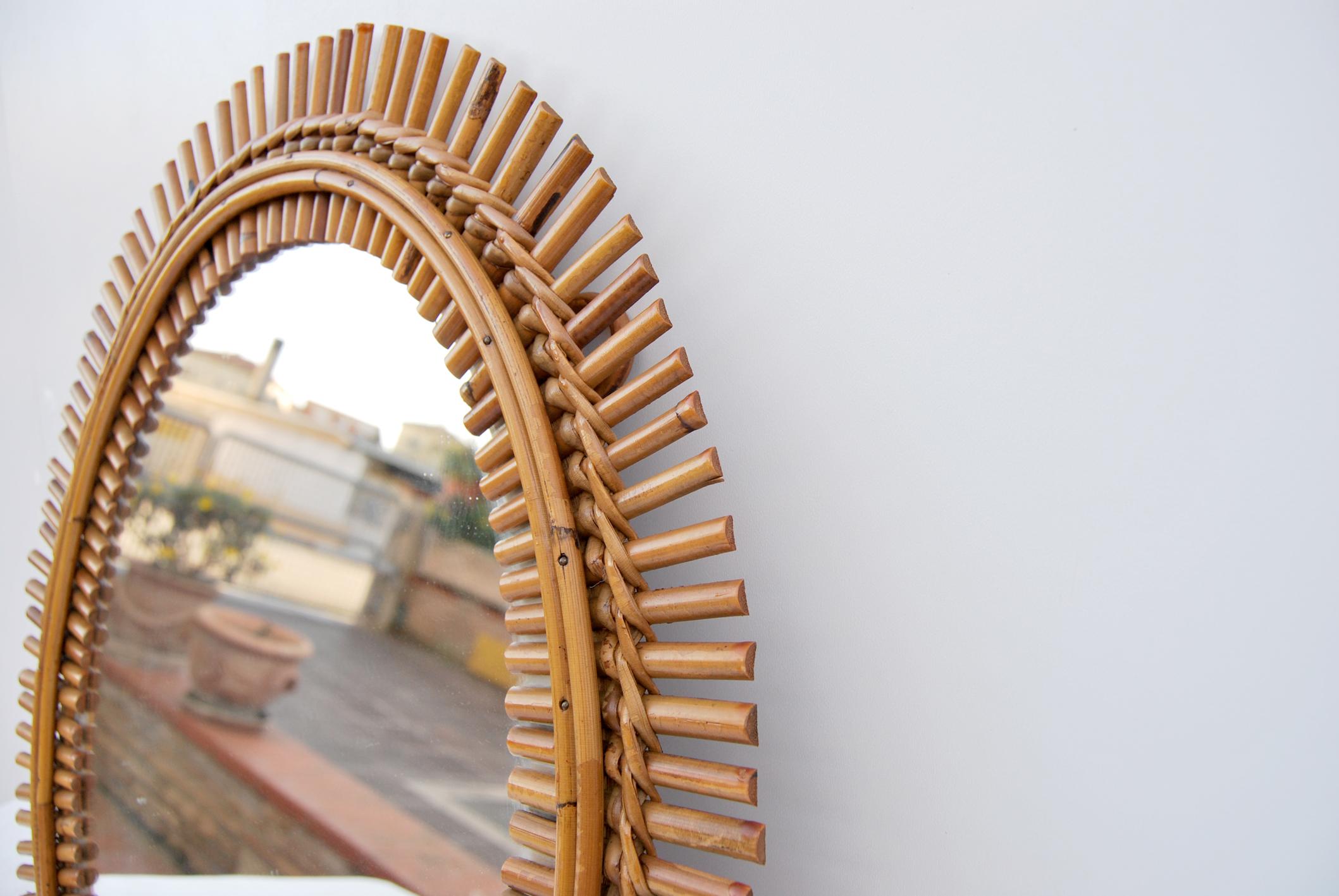 Mid-20th Century Oval bamboo mirror  For Sale