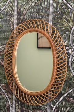 Franco Albini 1950 Miroir ovale en bambou tressé