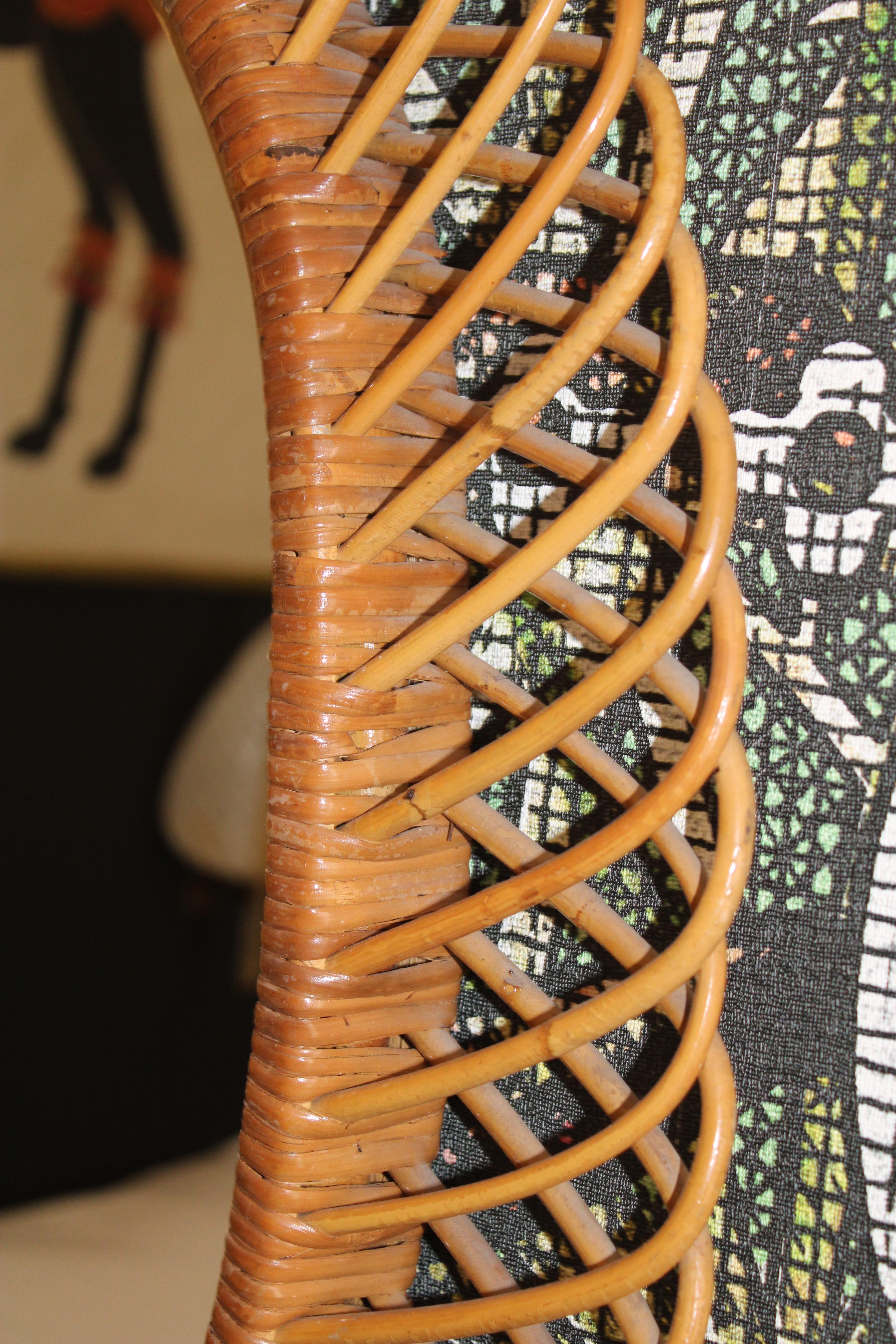 Italian Franco Albini 1950 Woven Bamboo Oval Mirror For Sale