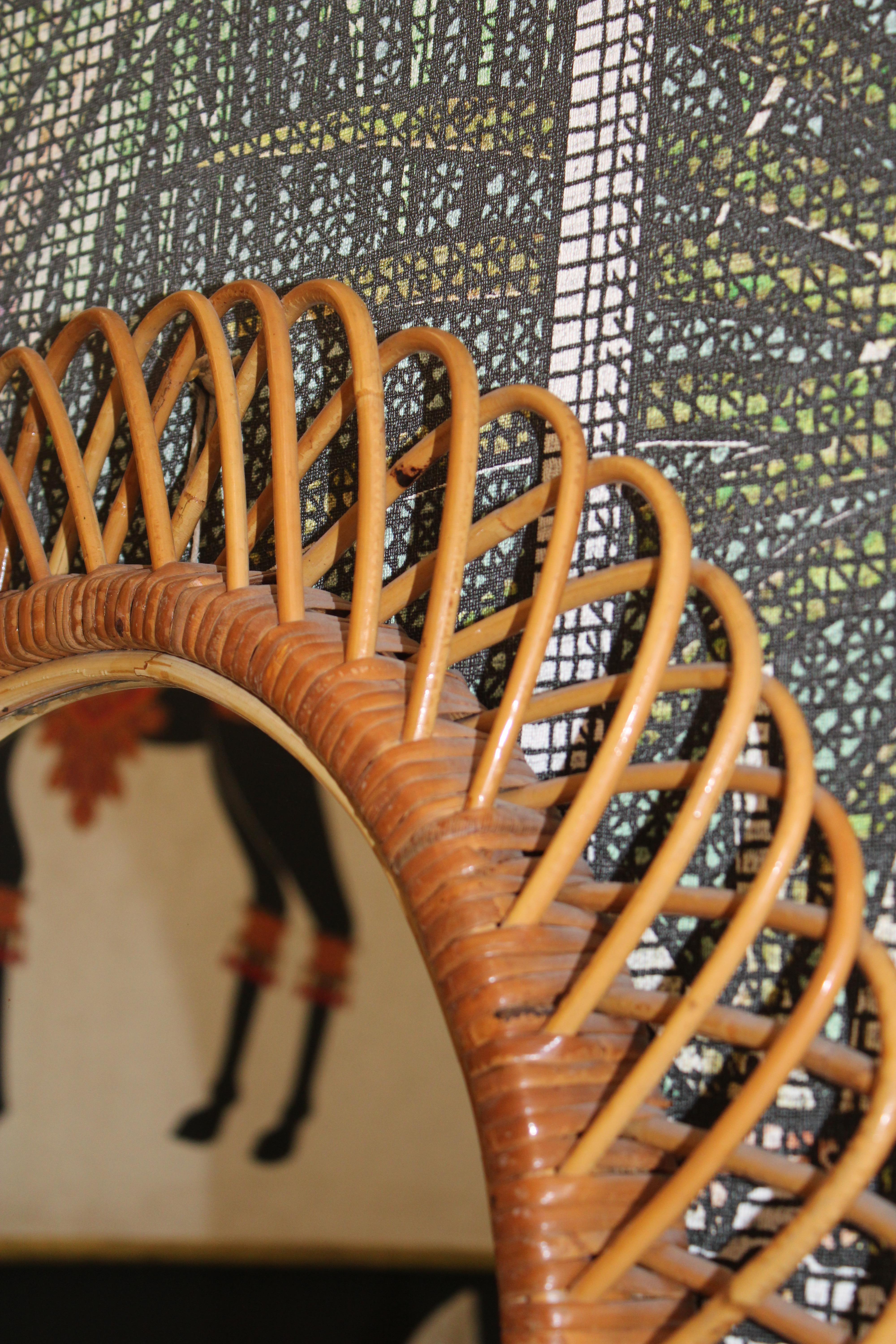 Franco Albini 1950 Woven Bamboo Oval Mirror In Good Condition For Sale In Palermo, Sicily