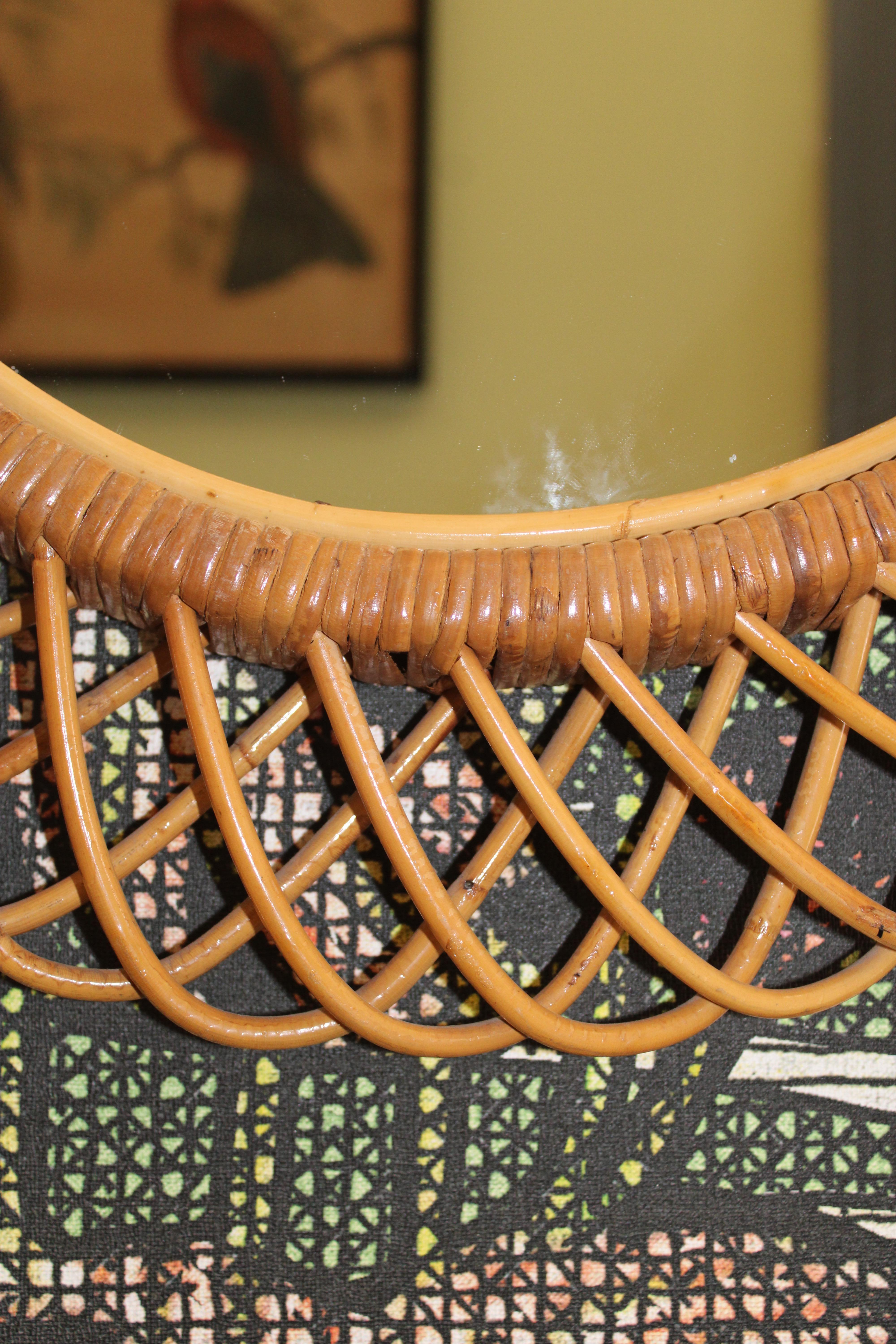 Franco Albini 1950 Woven Bamboo Oval Mirror For Sale 1