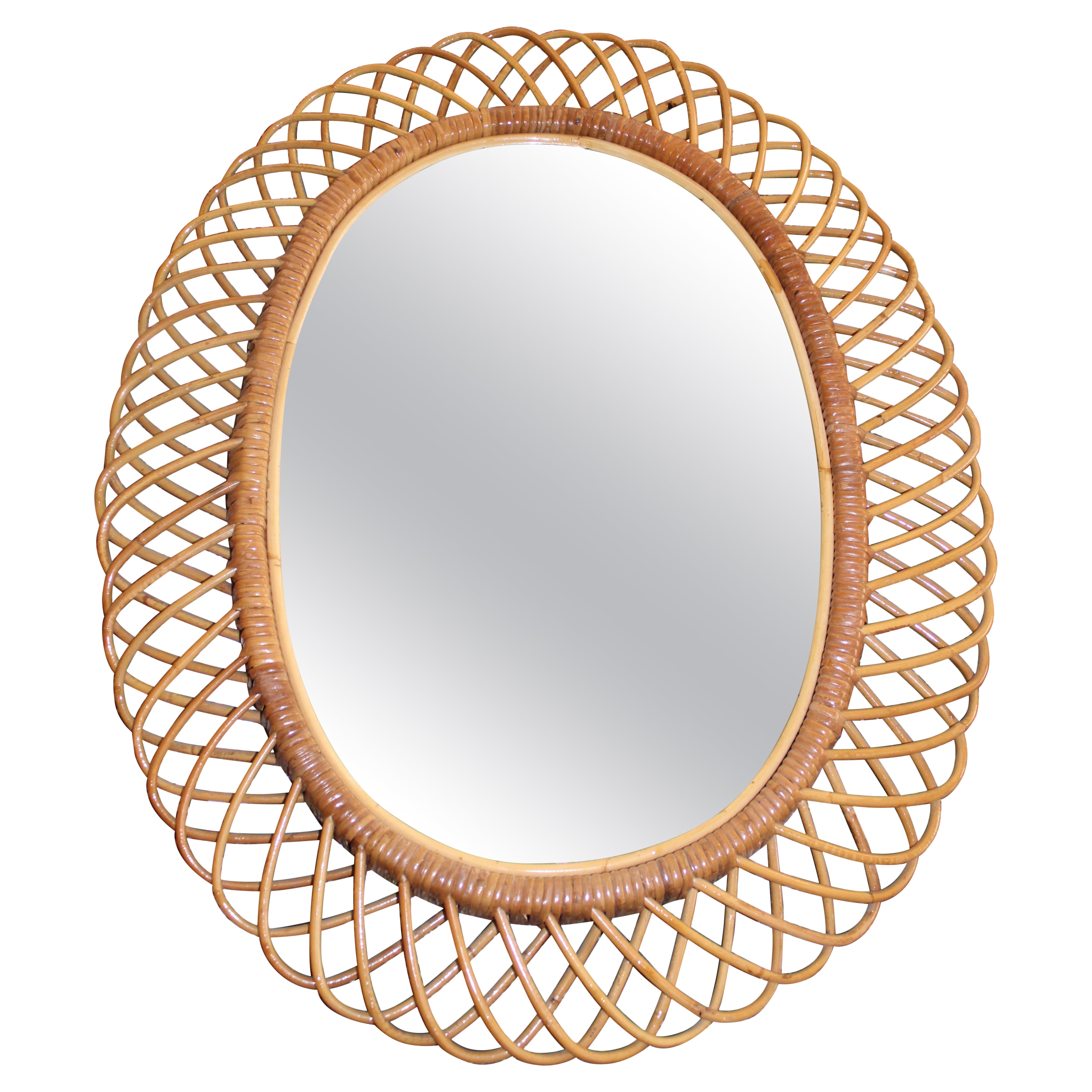 Franco Albini 1950 Woven Bamboo Oval Mirror For Sale