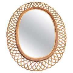 Franco Albini 1950 Woven Bamboo Oval Mirror