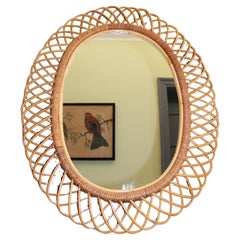Franco Albini 1950 Woven Bamboo Oval Mirror