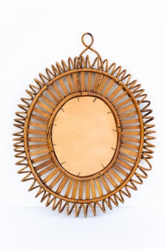 Oval wicker and bamboo mirror, 1960s