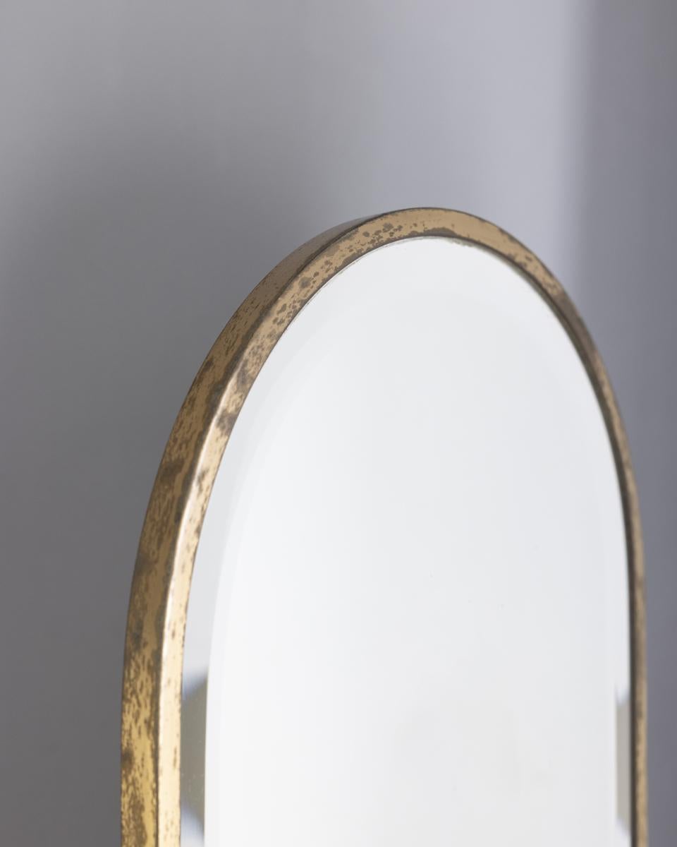 Ottone Specchio psiche da terra vintage anni 50 in ottone dorato design Italiano in vendita