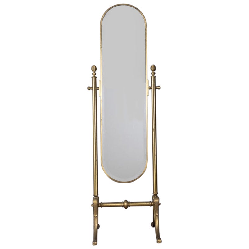 Specchio psiche da terra vintage anni 50 in ottone dorato design Italiano in vendita