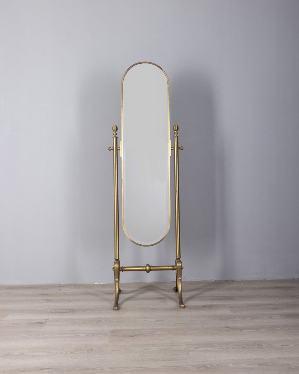 Specchio psiche da terra vintage anni 50 in ottone dorato design Italiano
